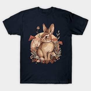 Vintage Spring Flowers Wild Mushroom Rabbit Woodland Forest T-Shirt